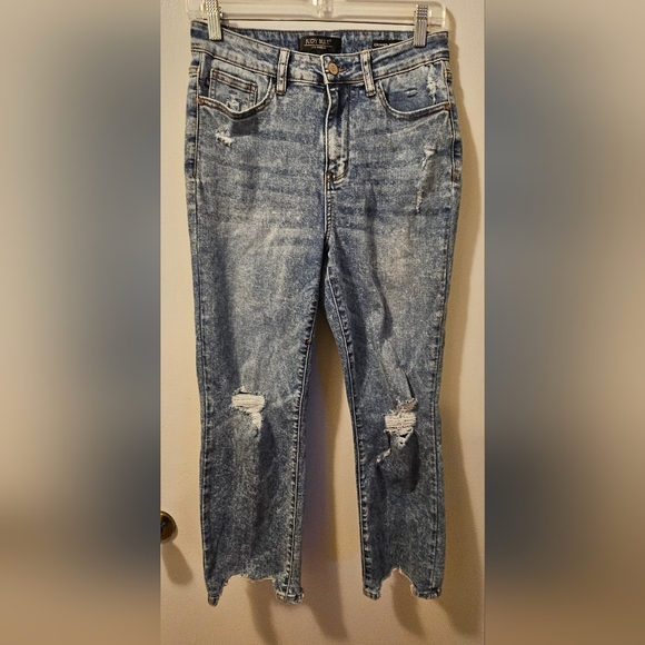 Judy Blue Denim - Judy Blue Jeans Blue Denim Cropped Bootcut Distressed Stretch Women's Size 7/28
